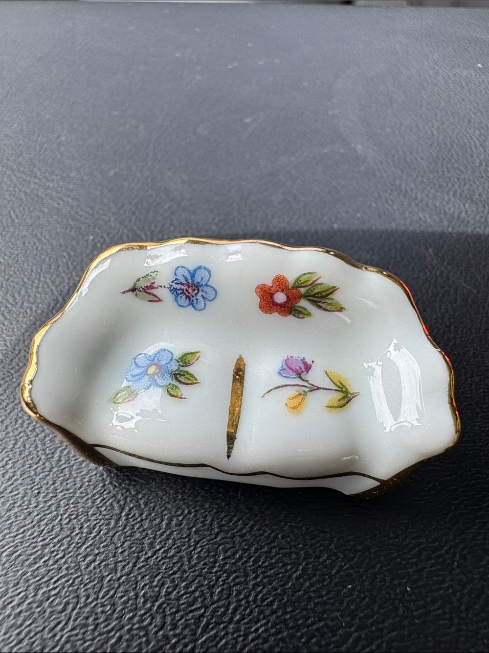 Limoges Hand-Painted Floral Porcelain couch Trinket  with Gold Trim